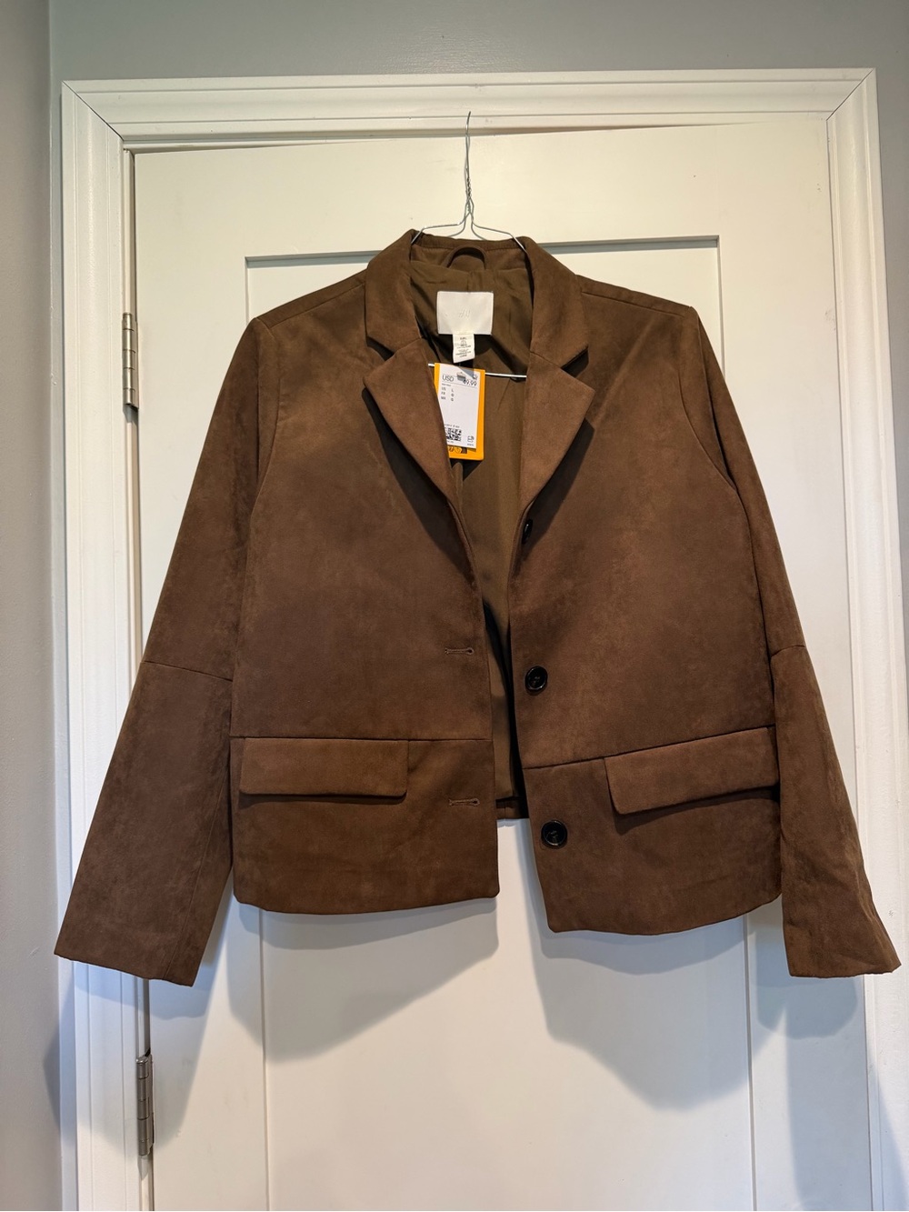 H&M Brown Suede-Look Cropped Blazer